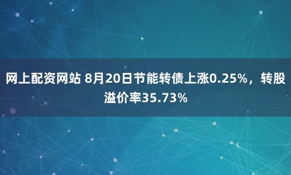 网上配资网站 8月20日节能转债上涨0.25%，转股溢价率35.73%
